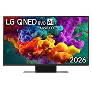 LG 43 colių LG QNED evo AI Mini-LED QNED87 4K išmanusis TV 2026, 2026&nbsp;m. išleisto „LG QNED evo AI QNED85 Mini LED“ vaizdas iš priekio: ekranas užpildytas ryškiais, daugiasp­alviais, tapybinio stiliaus sklandžiais judesiais ir susiliejančiais tankiais, sluoksniuotai, 43QNED87B3A, thumbnail 1