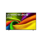 LG 98 colių LG NANO 4K UHD AI NU90 išmanusis TV 2026, 2026 m. LG NANO 4K UHD AI NU85 vaizdas iš priekio: ekrane rodomos ryškiaspalvės audinio tekstūros; TV su Nano Detail Enhancer, alpha 8 AI Processor 4K Gen3, HDR10 Pro, webOS ir 98&nbsp;col. įstrižainės ekr, 98NU900B6LB, thumbnail 1