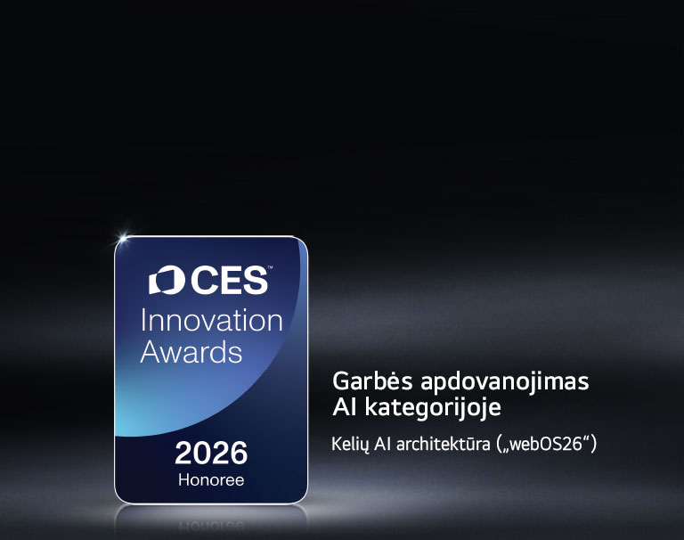 Tamsiame fone rodomas „CES Innovation Awards 2026“ laureato ženklelis. „Multi-AI Architecture“ pripažinta dirbtinio intelekto kategorijoje.