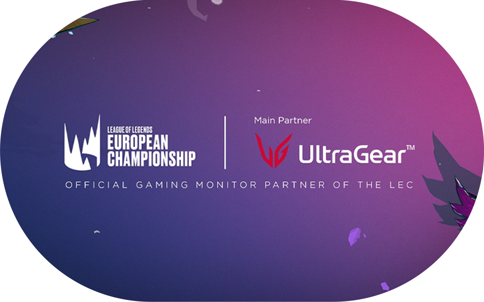 Europos čempionato / UltraGear™ partnerystės logotipas su dinamiškais dizaino elementais ir drąsia tipografija.