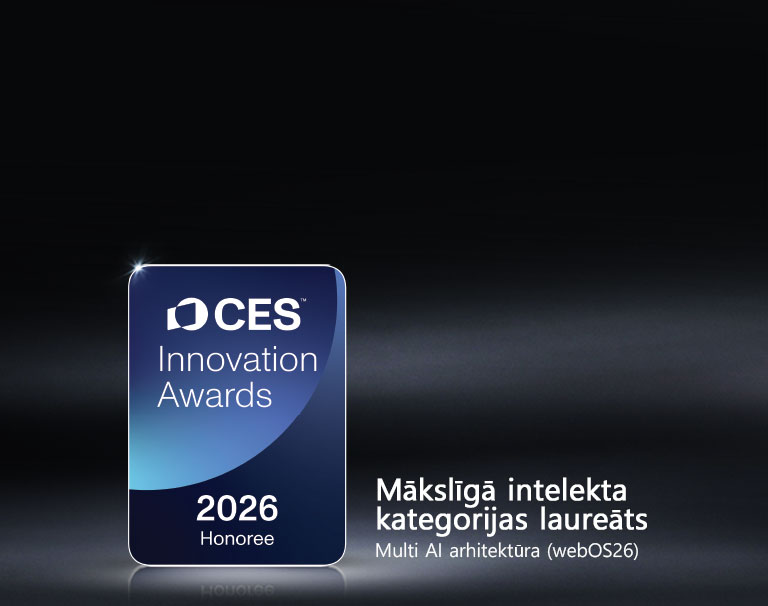 CES Innovation Awards 2026 Honoree apbalvojums uz tumša fona. Multi-AI Architecture ir atzīta mākslīgā intelekta kategorijā.