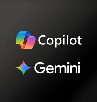 LG OLED evo AI G6 ar godalgoto Multi AI webOS attēlots tumšā fonā ar Microsoft Copilot un Google Gemini logotipiem, norādot uz atbalstu mākslīgā intelekta pakalpojumiem, kas pieejami caur TV saskarni.