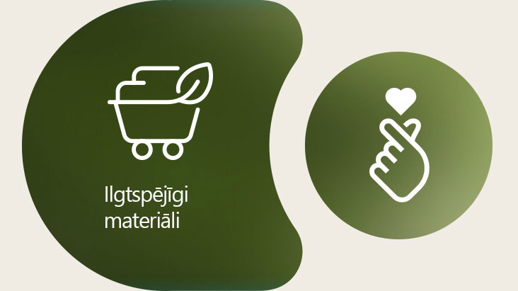 Kreisajā pusē ir redzama LG ilgtspējīgo materiālu ikona, un zem tās ir norādīts tās nosaukums. Labajā pusē ir redzama ESG pirksta un sirds ikona.