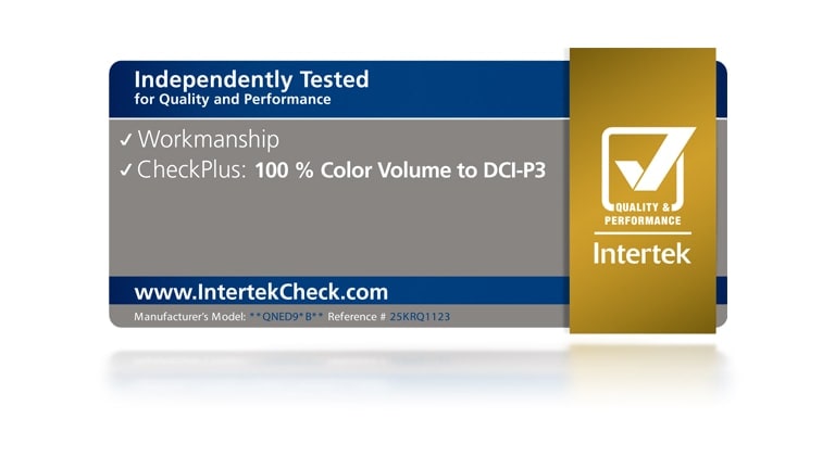 Intertek sertifikācijas uzlīme norāda, ka LG Gallery TV AI with frame LX7 ART TV ir Intertek sertifikācija “100% Color Volume to DCI-P3."