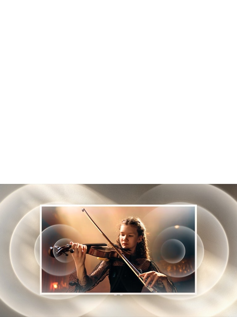 LG Gallery TV AI with frame LX7 ART TV nodrošina uzlabotu audio skaidrību ar AI Clear Sound, kamēr ekrānā tiek atskaņots vijoles priekšnesums, radot fokusētu klausīšanās pieredzi, kas liek skaņai šķist tādai, it kā tā nāktu tieši no TV.