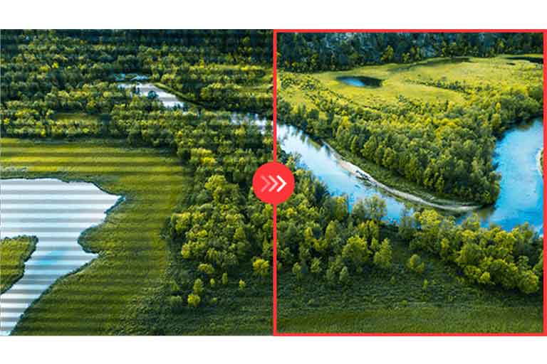 Salīdzinošs attēls ar labo pusi Flicker Safe režīmā un kreiso pusi bez tā piemērošanas.