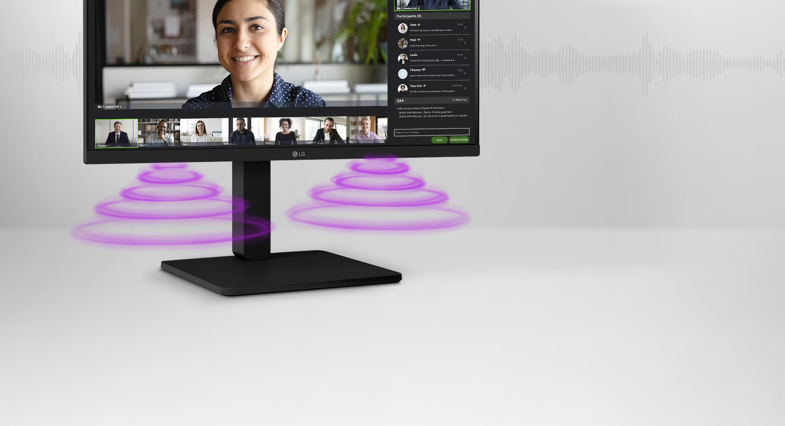 Sānu skats, kas parāda videokonferences ainu monitorā.