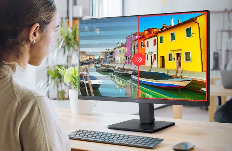 Salīdzinošs attēls ar labo pusi Flicker Safe režīmā un kreiso pusi bez tā piemērošanas.