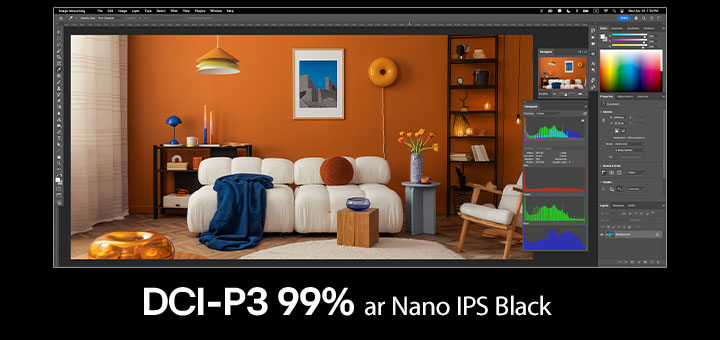 Pilna izmēra ekrāna attēls ar dizaina programmu, kas attēlo spilgtas krāsas.