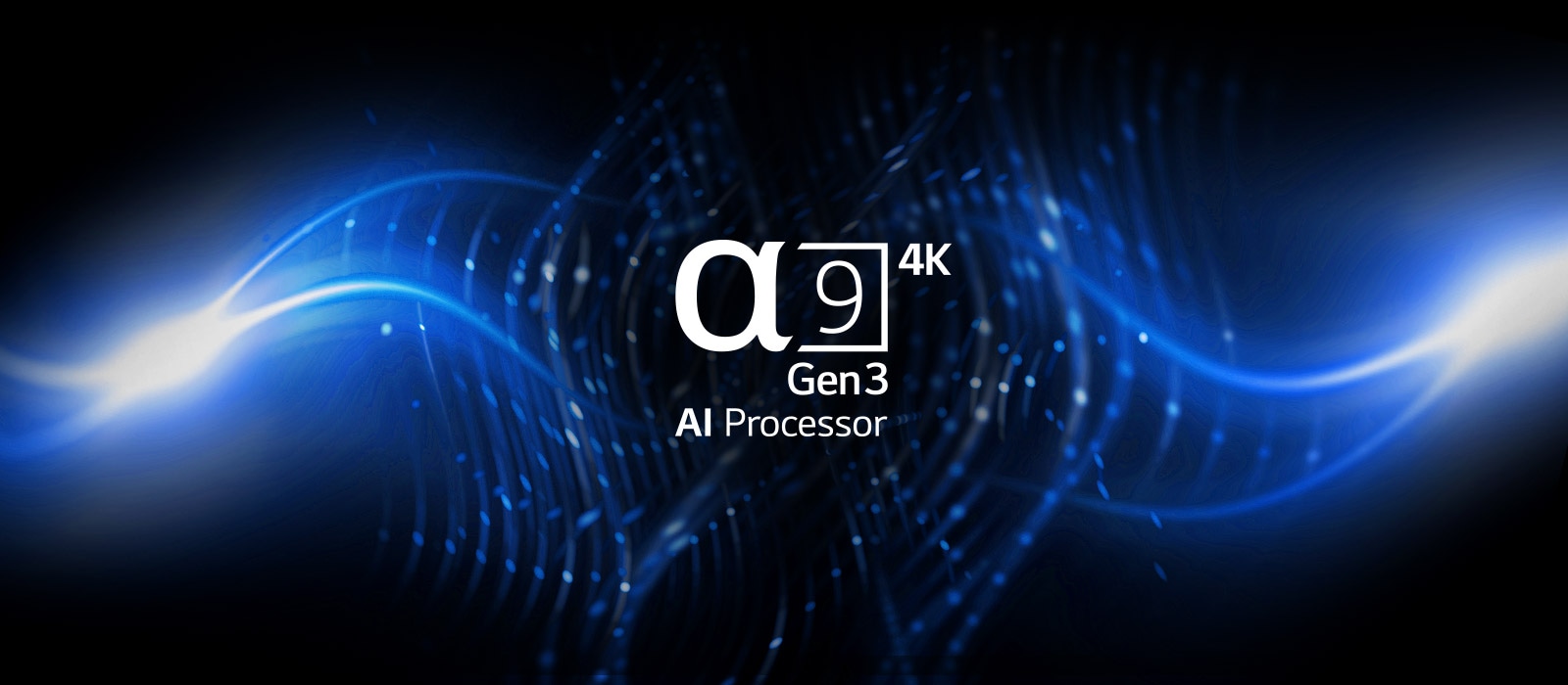 Alpha 9 Gen3 logotips uz melna un zila fona