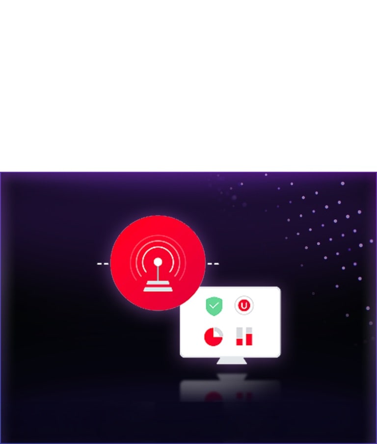 LG QNED AI Mini LED QNED70 ar LG Shield tehnoloģiju ir atzīts par drošības notikumu pārraidi un reaģēšanu, ko ilustrē savienojuma un uzraudzības ikonas, kur kriptogrāfiskās sistēmas nodrošina ātru apdraudējumu noteikšanu un reaģēšanu uz tiem.