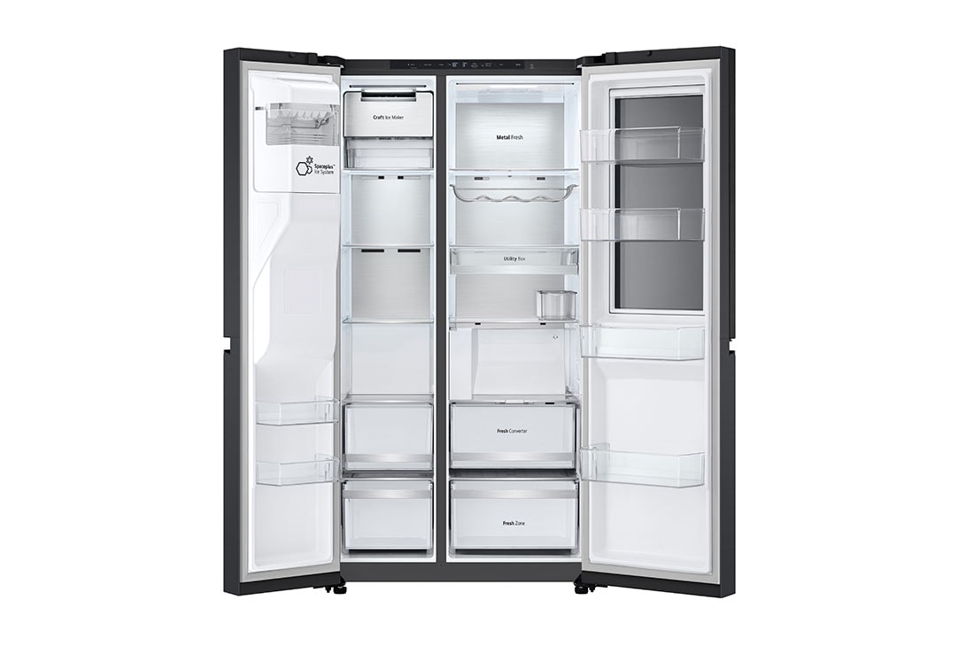LG Side-by-Side ledusskapis | augstums 1.79m | platums 92.8cm | 628L | Melns | D klase | DoorCooling+™ | InstaView™, front all open, GSXE90EVDD, thumbnail 4