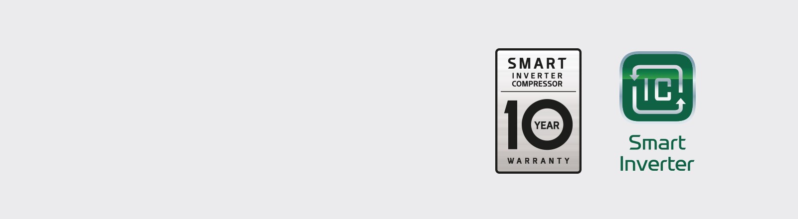 10 gadu garantija uz pelēka fona, Smart Inverter logotips
