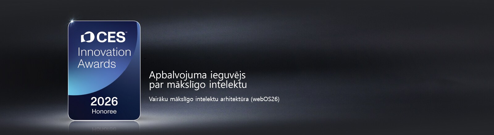 CES Inovāciju balvu 2026 godalgotā persona ir attēlota uz tumša fona. Vairāku mākslīgo intelektu arhitektūra tiek atzīta mākslīgā intelekta kategorijā.