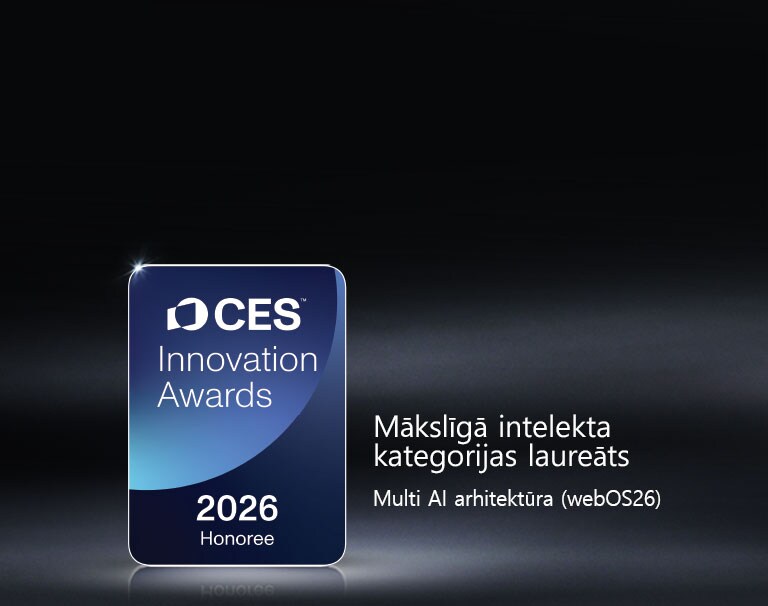 CES Innovation Awards 2026 Honoree apbalvojums uz tumša fona. Multi-AI Architecture ir atzīta mākslīgā intelekta kategorijā.
