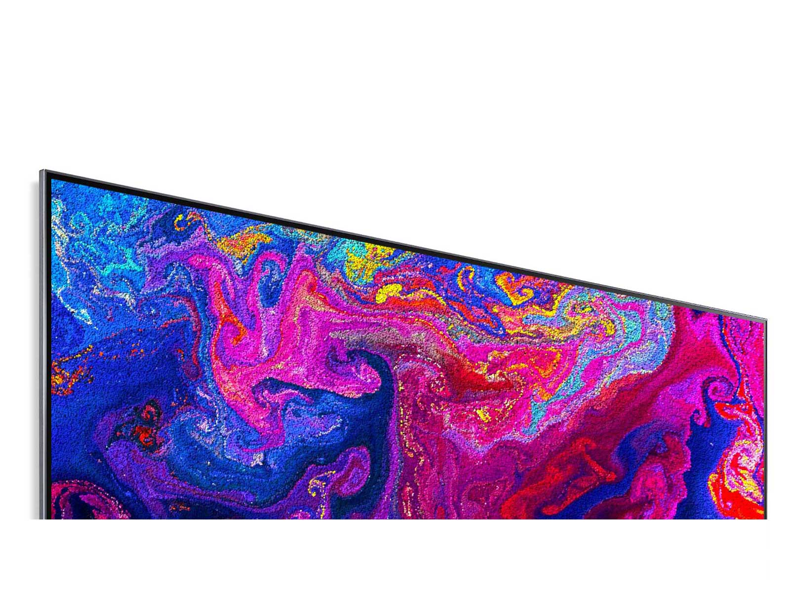 Televizora ekrānā redzamas apkārt virmojošas daļiņas spilgtās krāsās (atskaņot video).