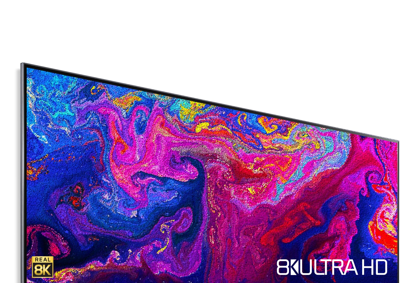 Televizora ekrānā redzamas apkārt virmojošas daļiņas spilgtās krāsās (atskaņot video).