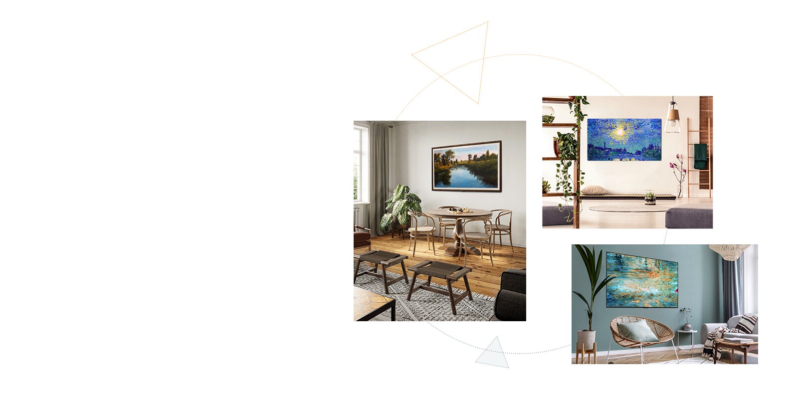 Mākslas darbs jebkurā vietā — trīs Gallery Design televizori ar statīvu