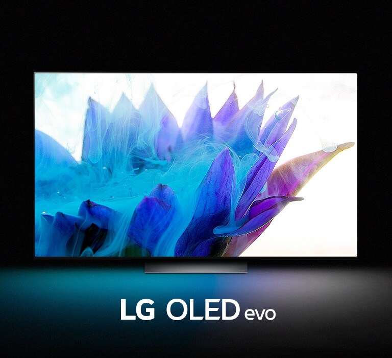 LG OLED ir redzams abstrakts krāsainu ziedu displejs