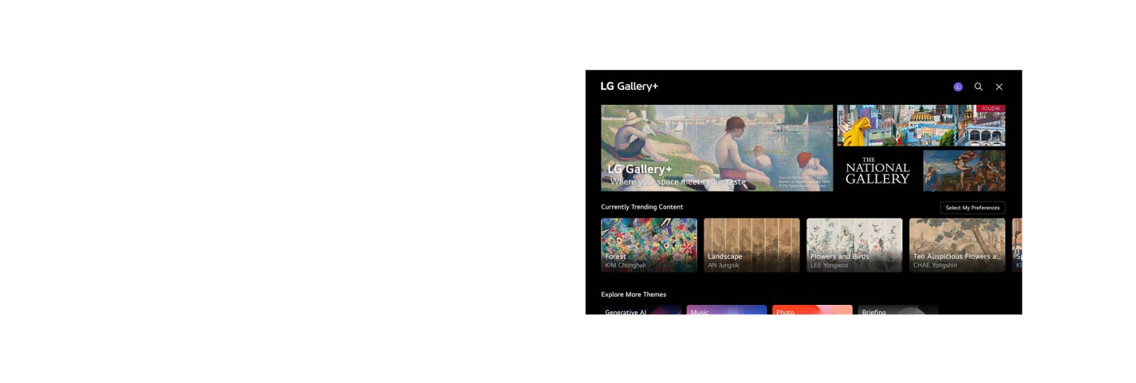 LG TV sākuma ekrānā tiek parādīts automātiski atlasīta satura saņemšanas preferenču iestatīšanas process.‭ No izvēles starp dažāda veida saturu līdz personalizēta profila saņemšanai.