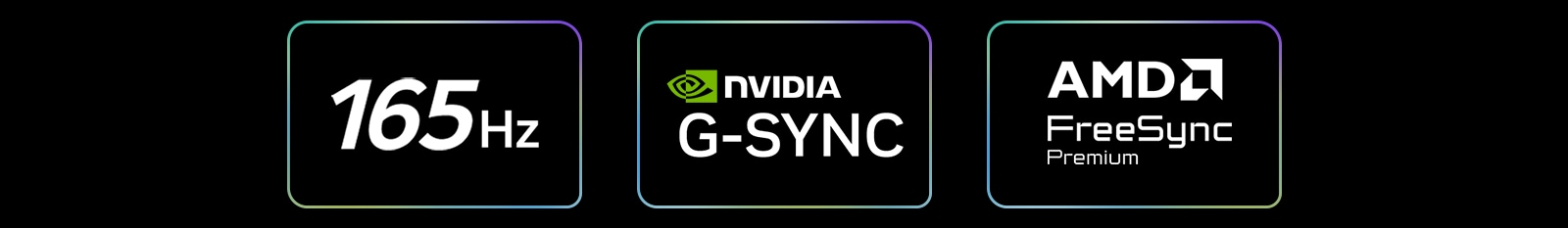 LG OLED evo AI W6 Wallpaper TV ar netraucētas spēles iespējām bez pārrāvumiem rāda 165Hz, NVIDIA G-SYNC un AMD FreeSync Premium logotipus ekrānā.