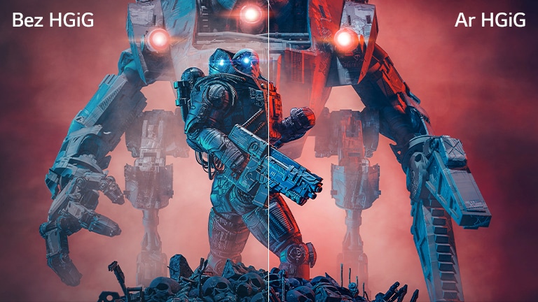 Attēla kreisā puse ir bez HGiG, savukārt labā — ar HGiG, lai izceltu kontrastu.
