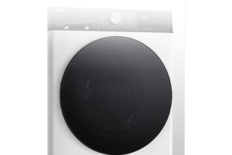 Attēls, kurā redzama veļas mazgājamā mašīna ar skaidri izteiktām rūdīta stikla durvīm.