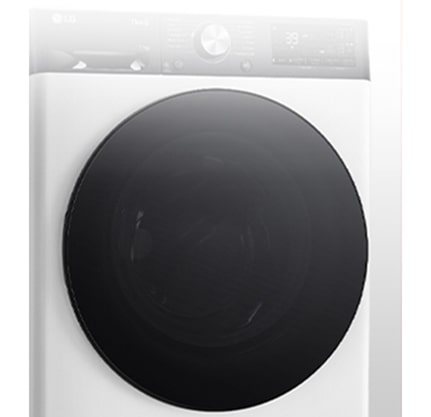 Attēls, kurā redzama veļas mazgājamā mašīna ar skaidri izteiktām rūdīta stikla durvīm.