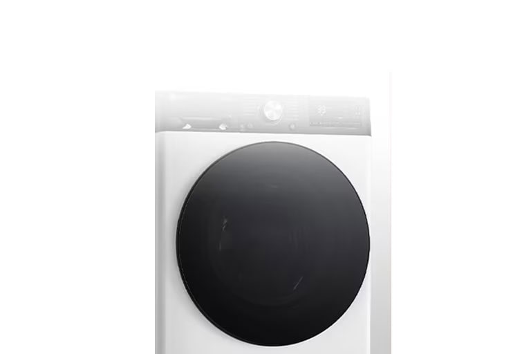 Attēls, kurā redzama veļas mazgājamā mašīna ar skaidri izteiktām rūdīta stikla durvīm.