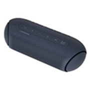 LG XBOOM Go PL5 bezvadu skaļrunis, Pietuvinājumā viens XBOOM Go gals, kreisais zemo frekvenču pastiprinātājs ar violetām gaismiņām., PL5, thumbnail 13