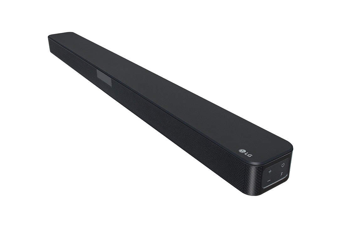 LG 2.1 kanālu SoundBar audio sistēma ar 300W audio izvadi, skats pa diagonāli ar labo pusi pavērstu uz priekšu, SN4, thumbnail 7