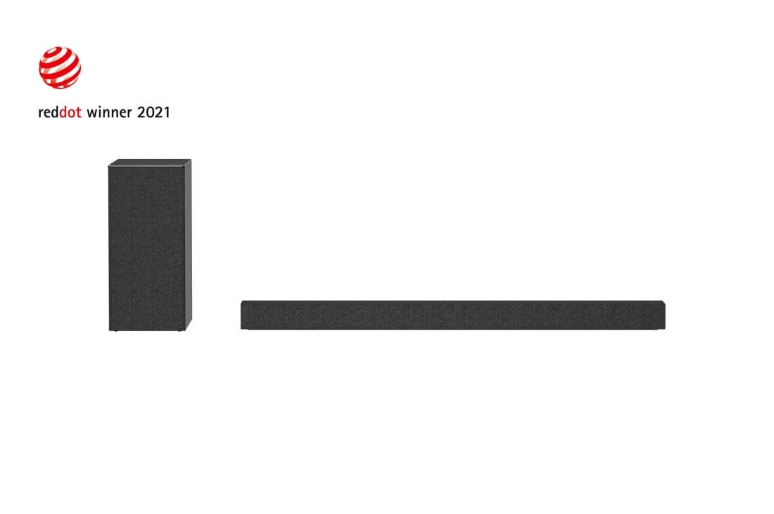 LG soundbar sistēma SP7, skats no priekšpuses ar zemo frekvenču pastiprinātāju, SP7