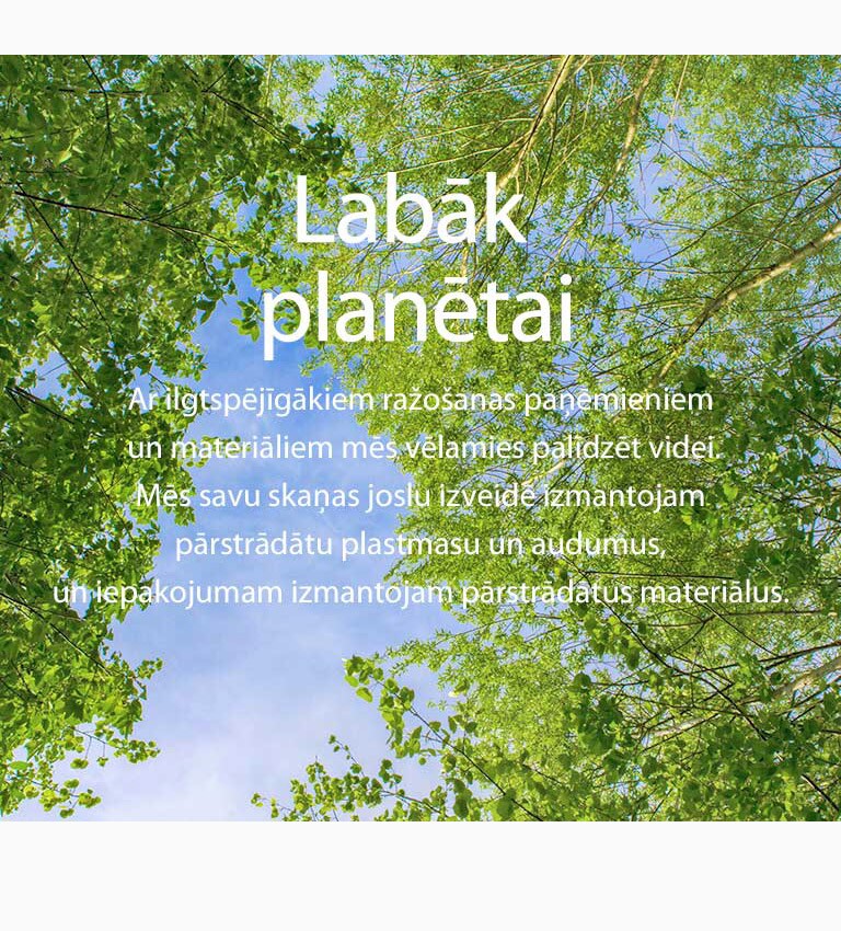 Zaļā attēlā redzami koši lapu koki, starp kuriem vīd debesis.