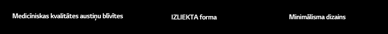 Teksti “Medicīniskas kvalitātes austiņu blīvītes”, “IZLIEKTA forma”, “Minimālisma dizains”.