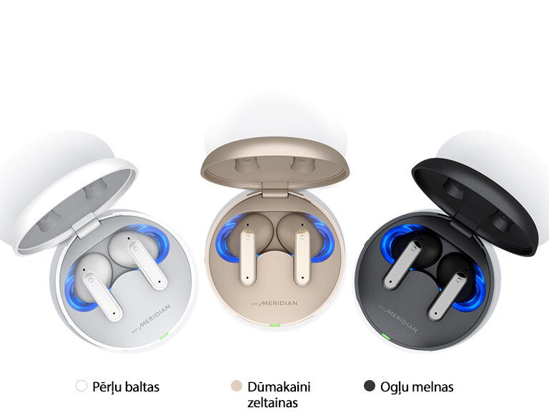 Attēlā no augšpuses redzamas TONE Free melnā, zelta un baltā krāsā zem uzraksta “IZVĒLIETIES SAVU TONI”.