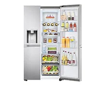 LG Side by side ledusskapis | 635L | augstums 1.79m | platums 91.3cm | Pelēks |E klase| WiFi | DoorCooling | Total No Frost | GSJV91BSAE, slēptās pogas skats, GSJV91BSAE, thumbnail 3
