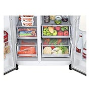 LG Side by side ledusskapis |InstaView Door-in-Door | 635L | augstums 1.79m | platums 91.3 cm | Pelēks |E klase| WiFi | DoorCooling | Total No Frost | GSXV90BSDE, skats no priekšpuses atvērtā veidā uz pārtiku, GSXV90BSDE, thumbnail 12