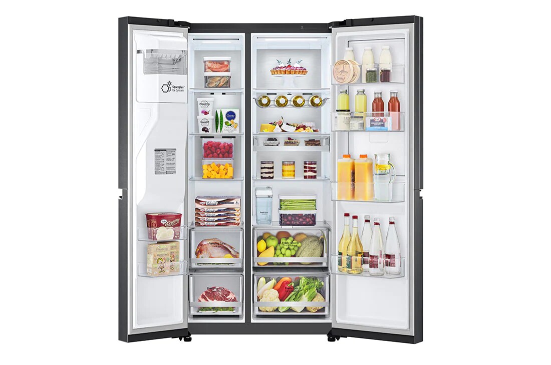 LG Side by side ledusskapis | 635L | augstums 1.79m | platums 91.3 cm | Melns |E klase| WiFi | DoorCooling | Total No Frost | GSJV91MCAE, slēptās pogas skats, GSJV91MCAE, thumbnail 3