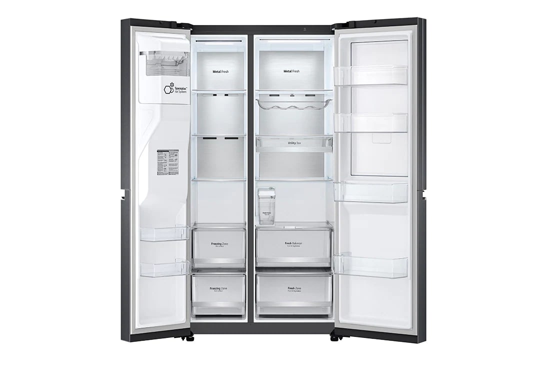 LG Side by side ledusskapis | 635L | augstums 1.79m | platums 91.3 cm | Melns |E klase| WiFi | DoorCooling | Total No Frost | GSJV91MCAE, priekšējais labais skats uz pārtiku, GSJV91MCAE, thumbnail 10
