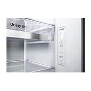 LG Side by side ledusskapis | 635L | augstums 1.79m | platums 91.3 cm | Melns |E klase| WiFi | DoorCooling | Total No Frost | GSJV91MCAE, skats no priekšpuses atvērtā veidā, GSJV91MCAE, thumbnail 8