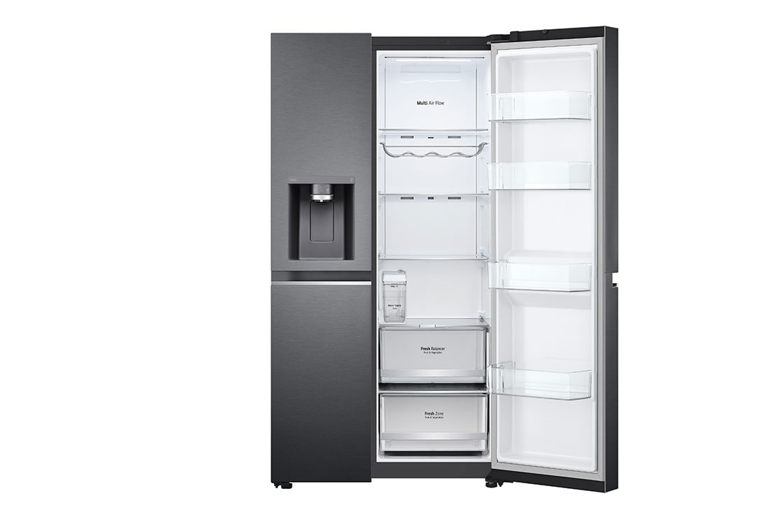 LG Side-by-Side ledusskapis | augstums 1.79m |  platums 91.3cm | 635L | Melns | E klase | DoorCooling+™ | FRESHBalancer™ , priekšējais labais skats, GSLV71MCLE, thumbnail 10