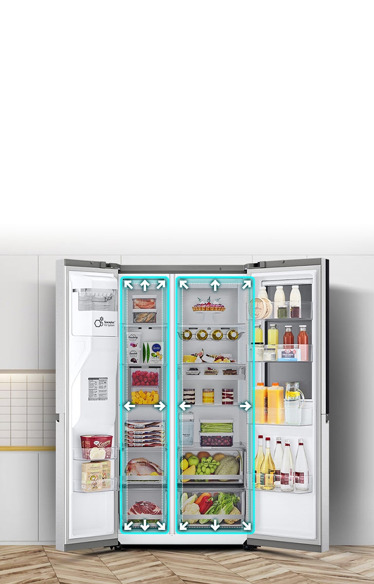 Video sākas ar ledusskapja priekšējo skatu, un abas durvis ir plaši atvērtas. Iekšējā telpa ir iezīmēta ar neona līnijām, bultiņas sāk izstumt līnijas, lai parādītu, ka iekšpusē tagad ir vairāk vietas. Neona līnija ap interjera telpu mirgo, lai parādītu atšķirību starp jauno telpu un veco mazāko telpu, kas tagad ir iezīmēta punktētā baltā līnijā.