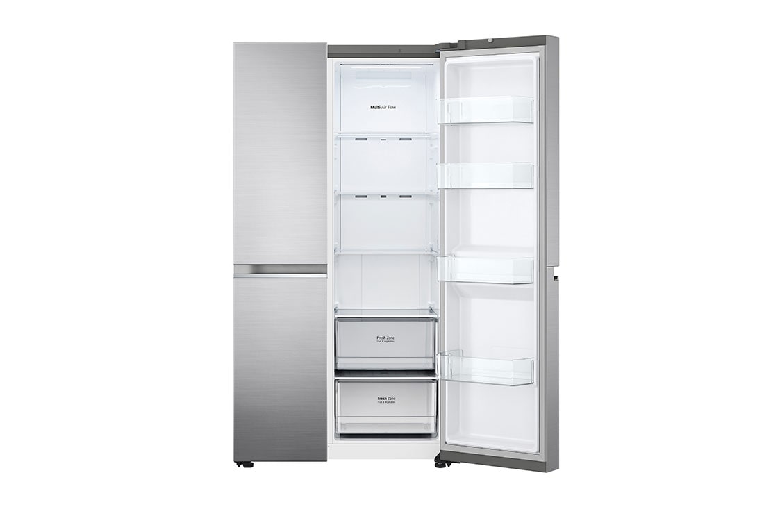 LG Side by side ledusskapis | 655L | augstums 1.79m | platums 91.3cm | Pelēks |F klase| WiFi | DoorCooling | Total No Frost | GSBV70PZTM, priekšējais labais skats uz pārtiku, GSBV70PZTM, thumbnail 7