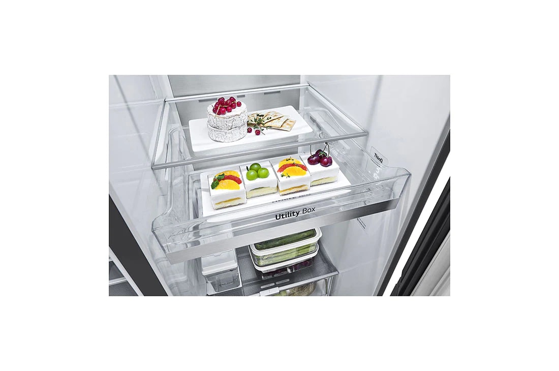 LG Side by side ledusskapis | 635L | augstums 1.79m | platums 91.3cm | Melns |E klase| WiFi | DoorCooling | Total No Frost | GSXV91MCAE, slēptās pogas skats, GSXV91MCAE, thumbnail 5