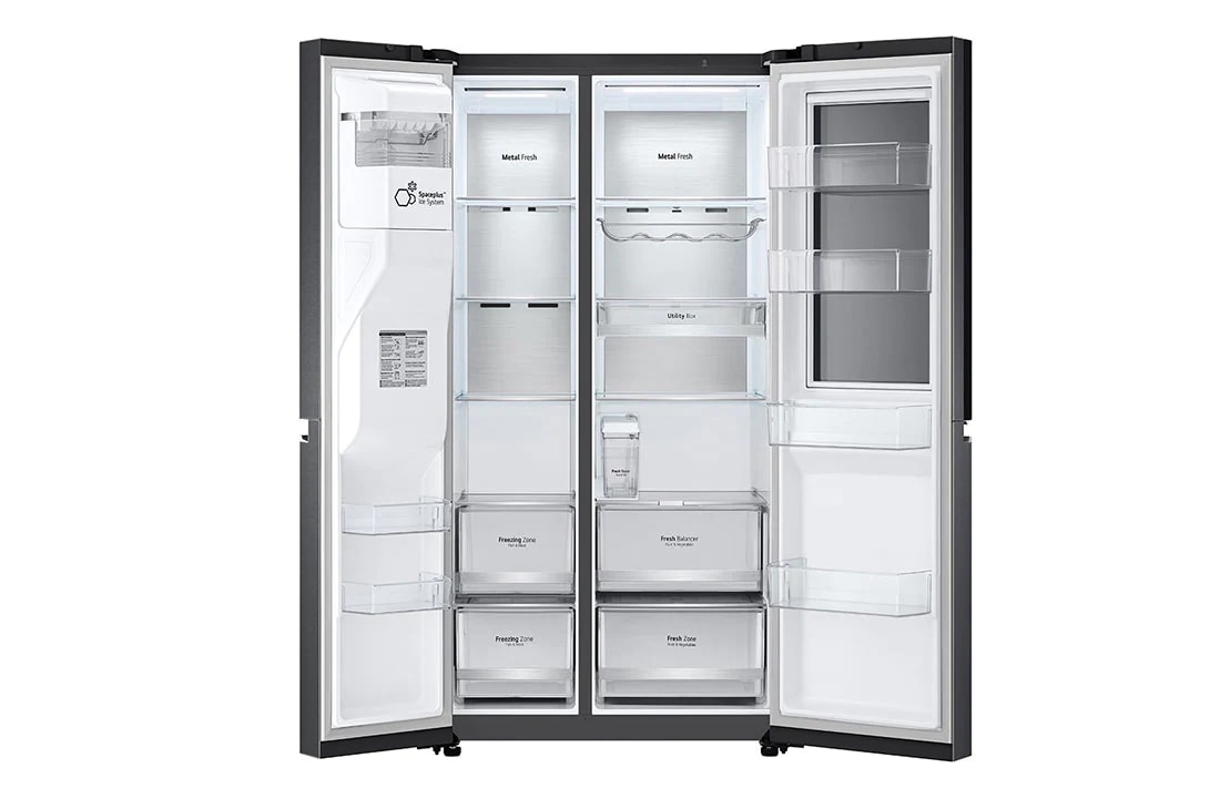 LG Side by side ledusskapis | 635L | augstums 1.79m | platums 91.3cm | Melns |E klase| WiFi | DoorCooling | Total No Frost | GSXV91MCAE, skats no priekšpuses atvērtā veidā, GSXV91MCAE, thumbnail 11
