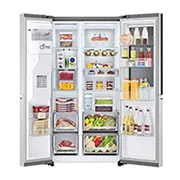 LG Side by side ledusskapis |InstaView Door-in-Door | 635L | augstums 1.79m | platums 91.3 cm | Pelēks |E klase| WiFi | DoorCooling | Total No Frost | GSXV91BSAE, spoguļstikla panelis ar ieslēgtu apgaismojumu, GSXV91BSAE, thumbnail 4