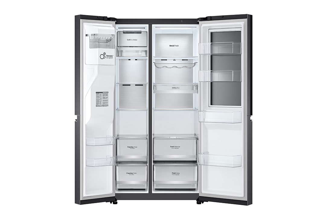 LG Side by side ledusskapis | 635L | augstums 1.79m | platums 91.3cm | Melns |E klase| WiFi | DoorCooling | Total No Frost | GSXV90MCDE, spoguļstikla panelis ar ieslēgtu apgaismojumu, GSXV90MCDE, thumbnail 4