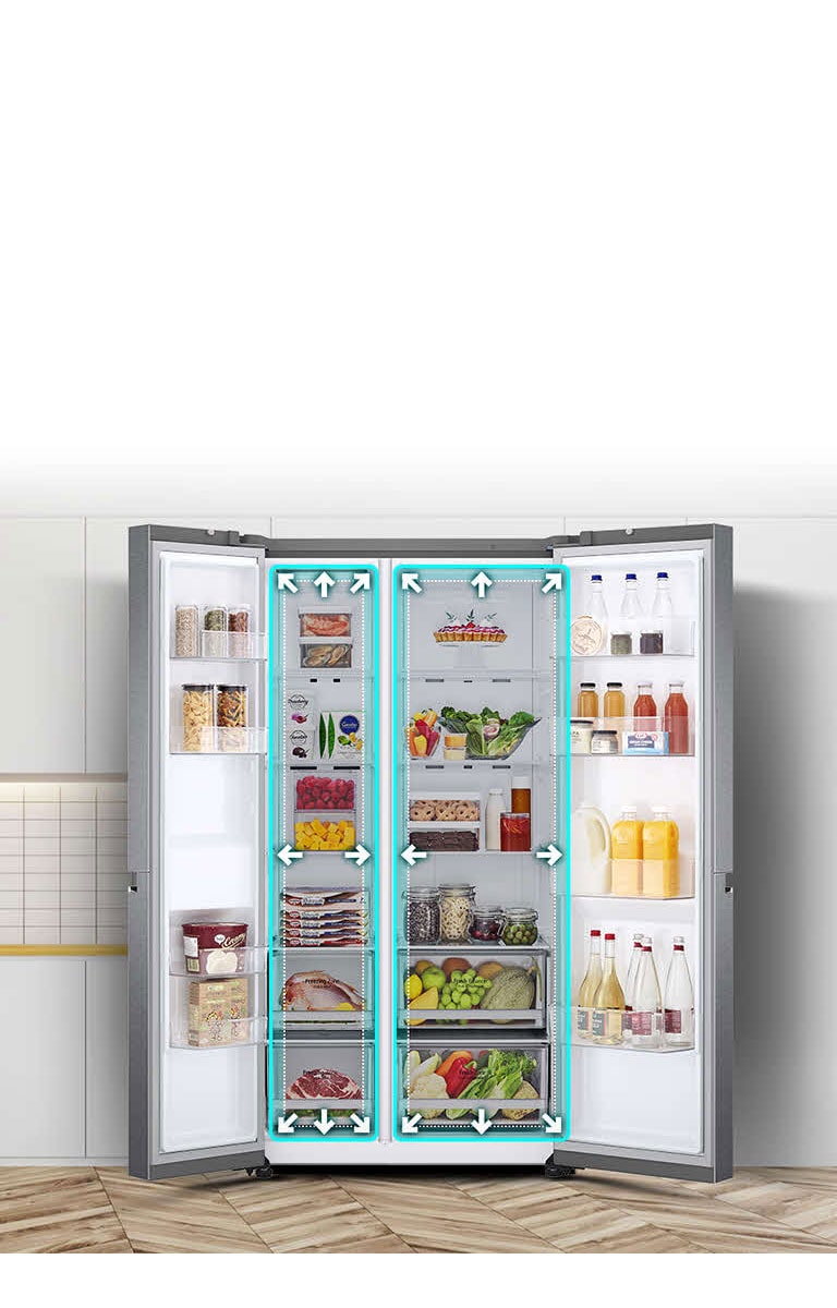 Video sākas ar ledusskapja priekšējo skatu, un abas durvis ir plaši atvērtas. Iekšējā telpa ir iezīmēta ar neona līnijām, bultiņas sāk izstumt līnijas, lai parādītu, ka iekšpusē tagad ir vairāk vietas. Neona līnija ap interjera telpu mirgo, lai parādītu atšķirību starp jauno telpu un veco mazāko telpu, kas tagad ir iezīmēta punktētā baltā līnijā.