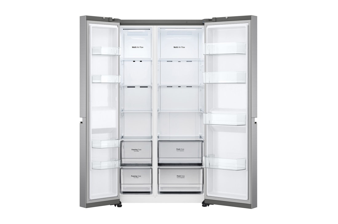 LG Side by side ledusskapis | 655L | augstums 1.79m | platums 91.3 cm | Pelēks |E klase| WiFi | DoorCooling | Total No Frost | GSBV70PZTE, skats no priekšpuses atvērtā veidā, GSBV70PZTE, thumbnail 6