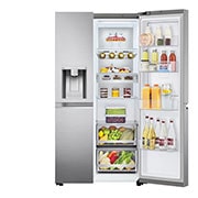 LG Side by side ledusskapis | 635L | augstums 1.79m | platums 91.3cm | Pelēks |E klase| WiFi | DoorCooling | Total No Frost | GSJV90PZAE, priekšējais labais skats uz pārtiku, GSJV90PZAE, thumbnail 10